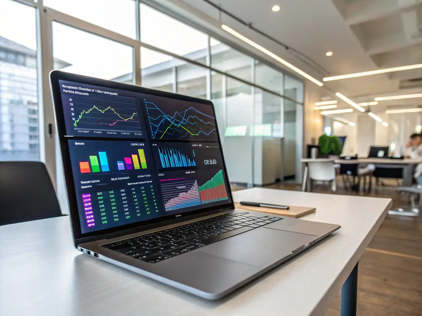 An image of a data dashboard with charts and graphs, showcasing the ability to analyze and visualize business data effectively.