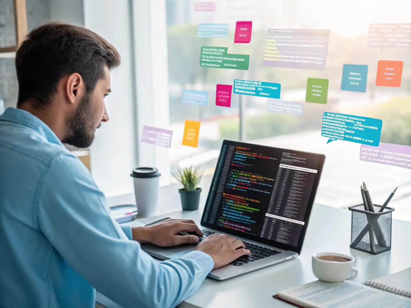 An image showing a developer working on a CRM interface on a computer screen, focusing on the user-friendly design and customizable features.