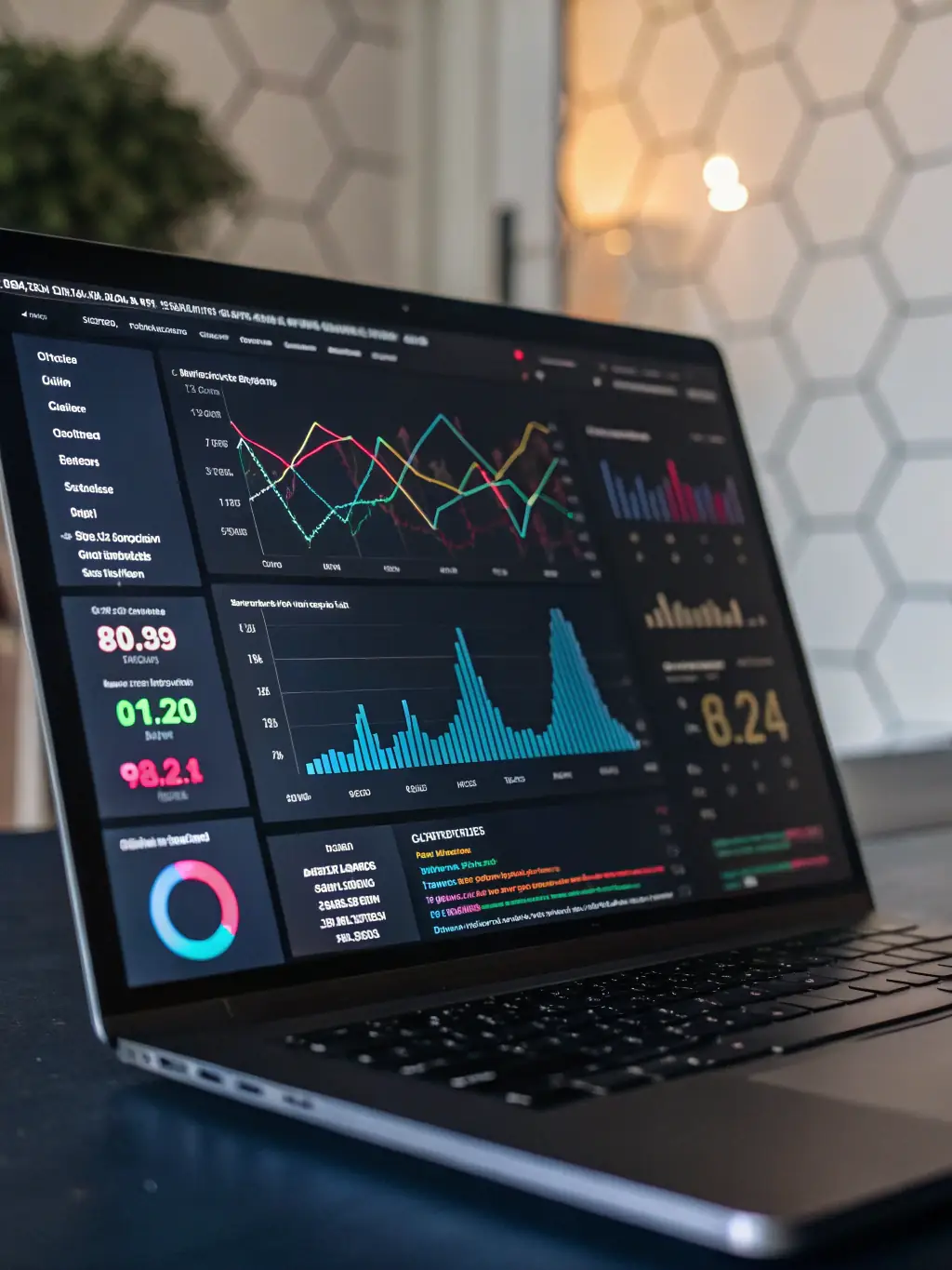 A dynamic data dashboard displaying organized data with interactive charts and graphs, highlighting data-driven decision-making.
