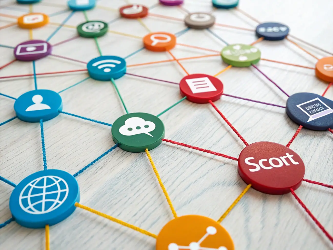 An image depicting interconnected software systems with automation icons, illustrating the seamless integration of various business tools.